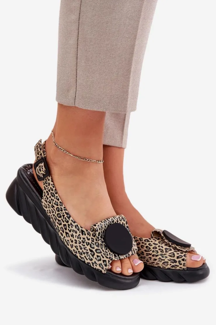Damskie Artiker Sandały Z Naturalnej Skóry Na Koturnie 56C2186 Panterka