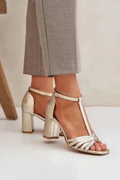 Online Laura Messi Sandały Z Naturalnej Skóry Na Słupku 2766