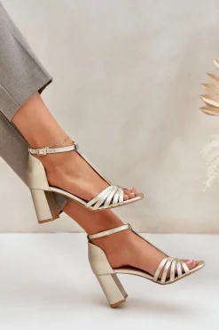 Online Laura Messi Sandały Z Naturalnej Skóry Na Słupku 2766