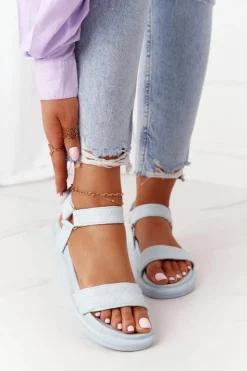 Boto Sandały Z Pikowaniem Na Platformie Niebieskie Turn Around