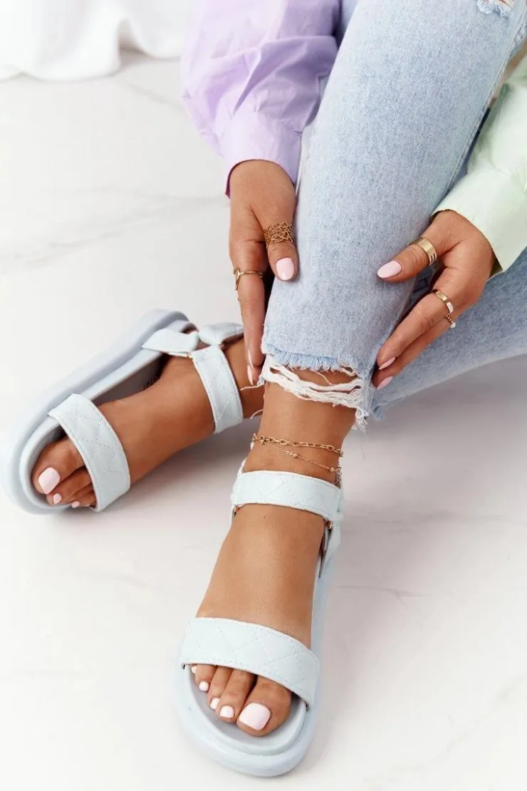 Boto Sandały Z Pikowaniem Na Platformie Niebieskie Turn Around