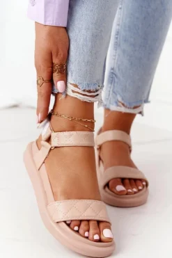 Damskie Boto Sandały Z Pikowaniem Na Platformie Beżowe Turn Around