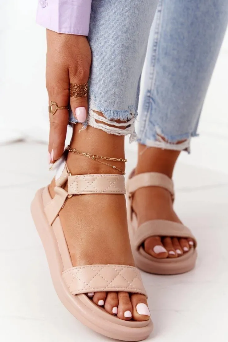 Damskie Boto Sandały Z Pikowaniem Na Platformie Beżowe Turn Around