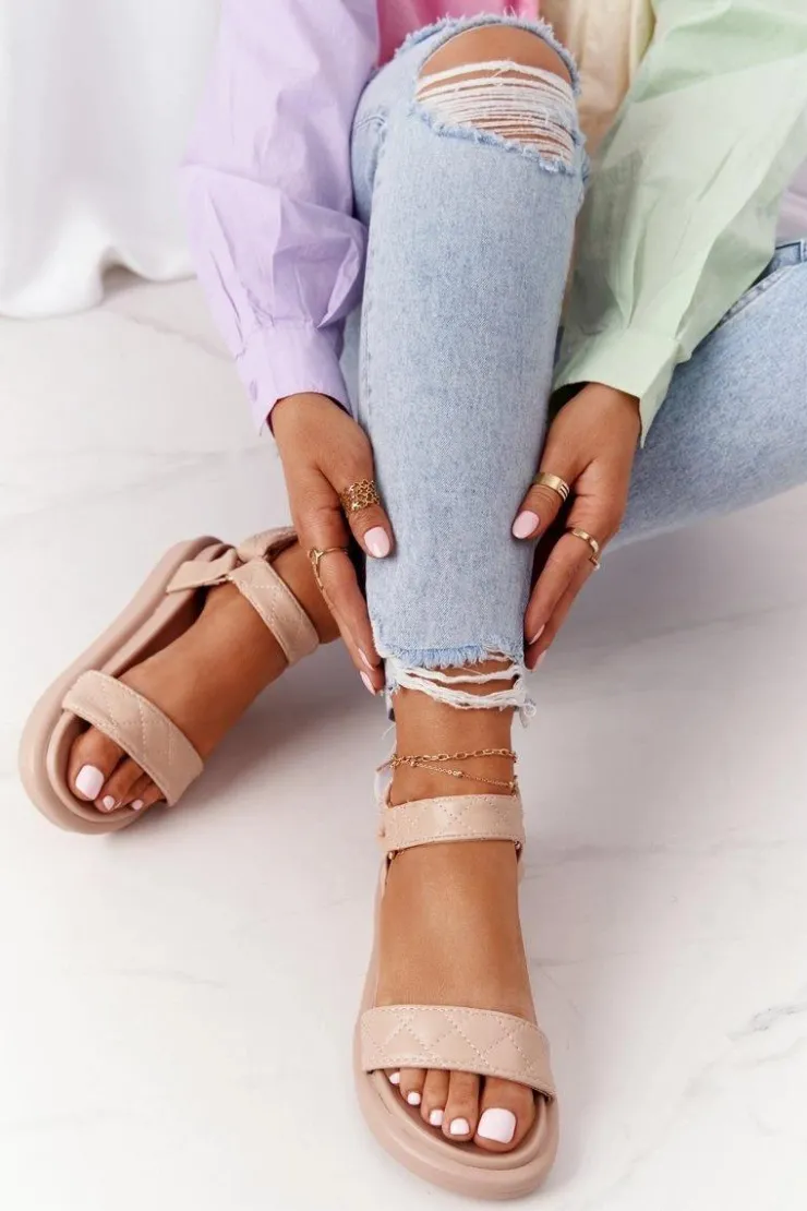 Damskie Boto Sandały Z Pikowaniem Na Platformie Beżowe Turn Around