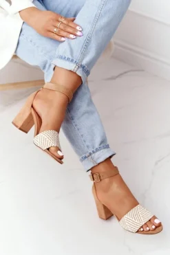 Evento Sandały Na Obcasie*Sandały Z Plecionką Na Słupku Jasny Brąz Honeymoon