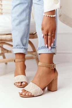 Evento Sandały Na Obcasie*Sandały Z Plecionką Na Słupku Jasny Brąz Honeymoon