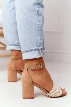 Evento Sandały Na Obcasie*Sandały Z Plecionką Na Słupku Jasny Brąz Honeymoon