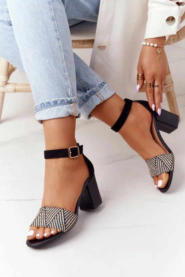 New Evento Sandały Z Plecionką Na Słupku Czarne Honeymoon