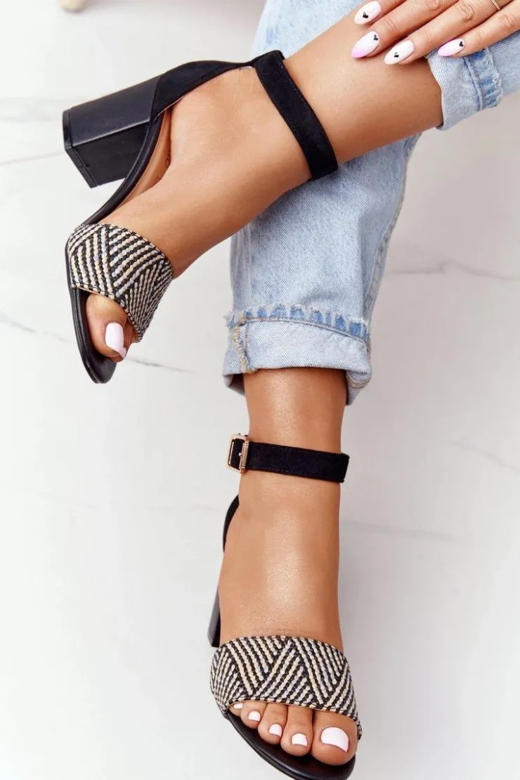 New Evento Sandały Z Plecionką Na Słupku Czarne Honeymoon