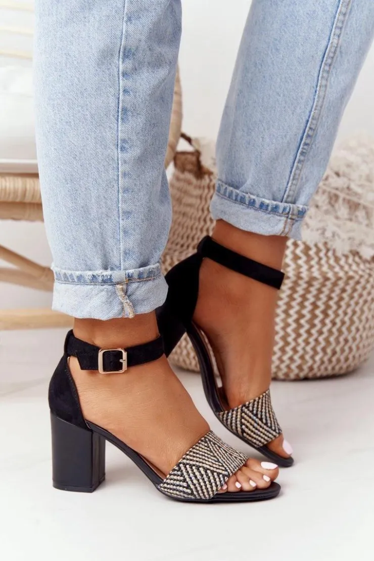 New Evento Sandały Z Plecionką Na Słupku Czarne Honeymoon