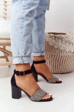 New Evento Sandały Z Plecionką Na Słupku Czarne Honeymoon