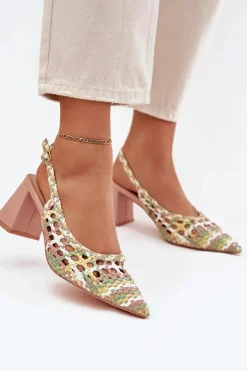 Damskie Boto Sandały Z Plecionką Na Słupku Różowe Ebina