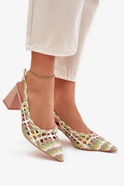 Damskie Boto Sandały Z Plecionką Na Słupku Różowe Ebina