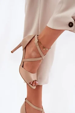 Buty Sergio Leone Sandały Na Obcasie*Sandały Z Przeplatającymi Się Paskami Na Szpilce Sergio Leone SK432 Ciemnobeżowe Beżowy