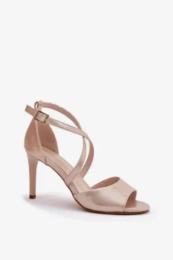 Damskie Buty Sergio Leone Sandały Z Przeplatającymi Się Paskami Na Szpilce Sergio Leone SK432 Złote Satynowe