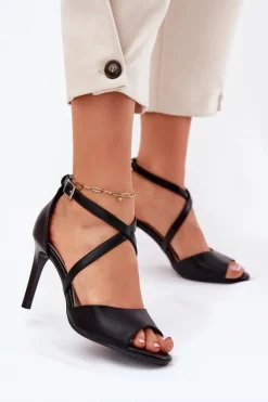 Best Buty Sergio Leone Sandały Z Przeplatającymi Się Paskami Na Szpilce Sergio Leone SK432 Czarne