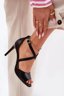 Best Buty Sergio Leone Sandały Z Przeplatającymi Się Paskami Na Szpilce Sergio Leone SK432 Czarne