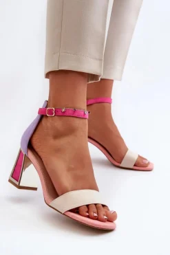 Damskie Boto Sandały Zamszowe Na Słupku Różowe Pholia