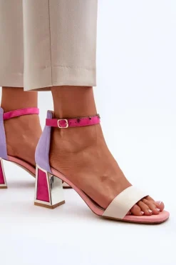 Damskie Boto Sandały Zamszowe Na Słupku Różowe Pholia