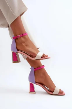 Damskie Boto Sandały Zamszowe Na Słupku Różowe Pholia