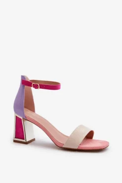 Damskie Boto Sandały Zamszowe Na Słupku Różowe Pholia