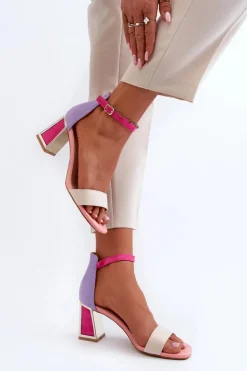 Damskie Boto Sandały Zamszowe Na Słupku Różowe Pholia