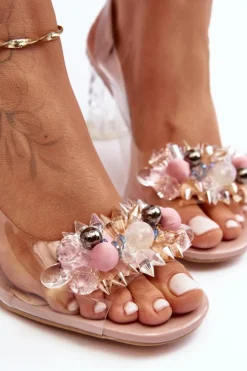 Damskie buty S.Barski Sandały Na Obcasie*Sandały Zdobione Na Obcasie Różowe S.Barski MR1037-16