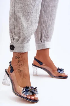 Damskie buty S.Barski Sandały Na Obcasie*Sandały Zdobione Na Obcasie Granatowe S.Barski MR1037-16