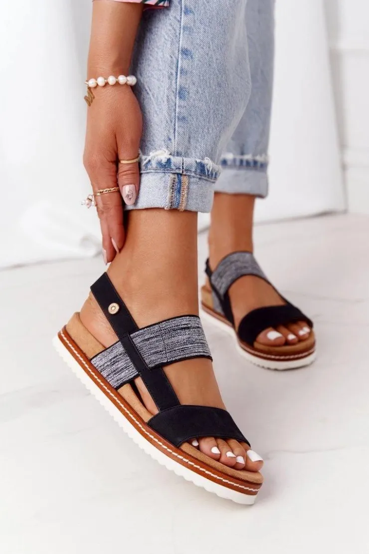 Evento Sandały Ze Srebrnym Ściągaczem Czarne Almeria