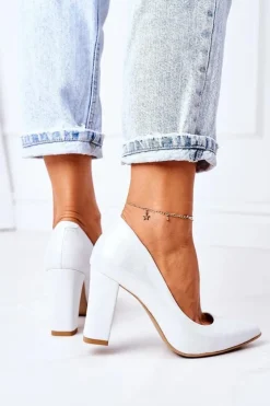 Boto Czółenka Na Słupku*Satynowe Czółenka Lewski Shoes 2453 Srebrne