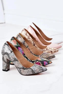 Boto Czółenka Na Słupku*Satynowe Czółenka Lewski Shoes 2453 Srebrne