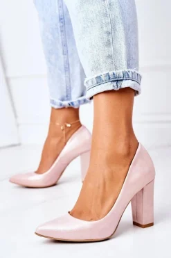 Damskie Boto Satynowe Czółenka Lewski Shoes 2453 Różowe