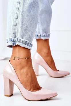 Damskie Boto Satynowe Czółenka Lewski Shoes 2453 Różowe