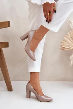 Boto Czółenka Na Słupku*Satynowe Czółenka Lewski Shoes 2453 Beżowe Beżowy