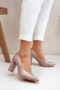 Boto Czółenka Na Słupku*Satynowe Czółenka Lewski Shoes 2453 Beżowe Beżowy