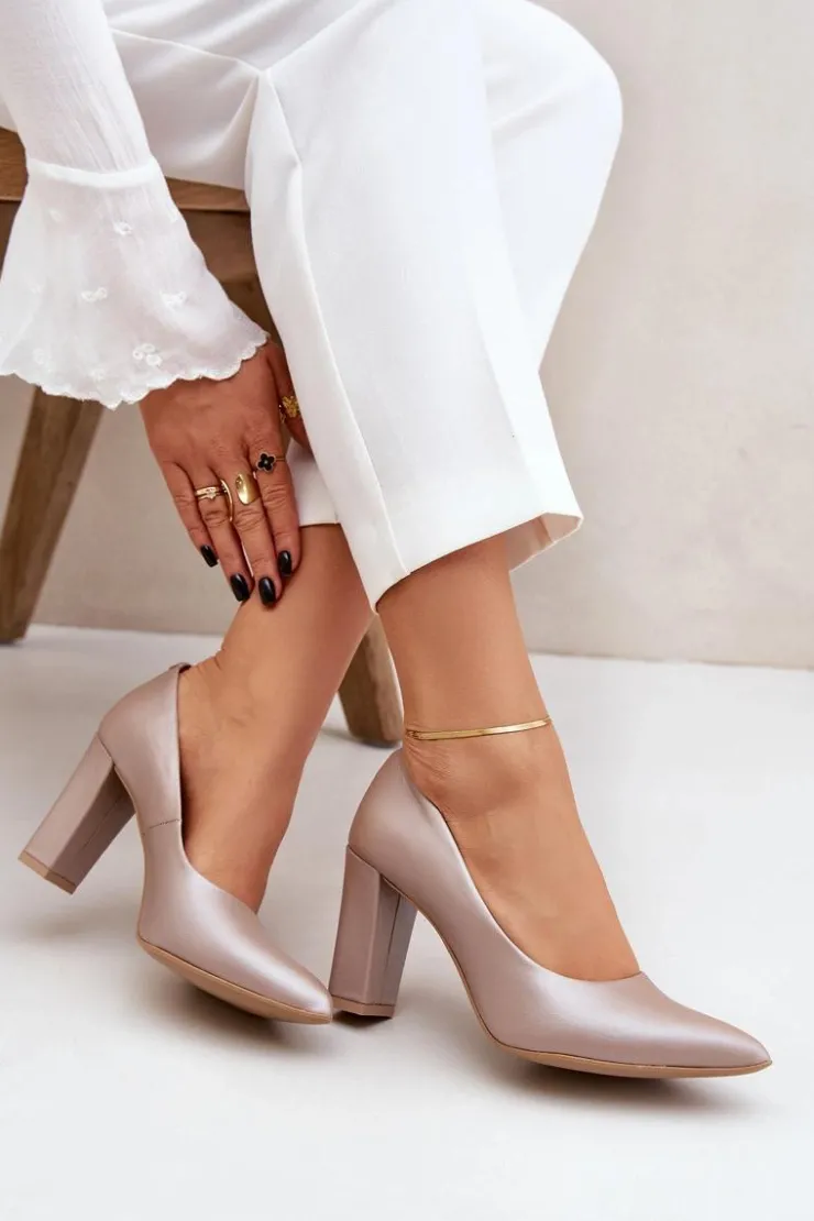 Boto Czółenka Na Słupku*Satynowe Czółenka Lewski Shoes 2453 Beżowe Beżowy