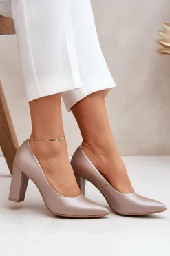 Boto Czółenka Na Słupku*Satynowe Czółenka Lewski Shoes 2453 Beżowe Beżowy