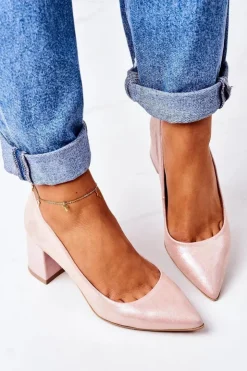 Damskie Boto Satynowe Czółenka Lewski Shoes 2801 Różowe