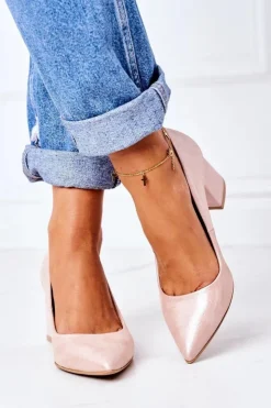 Damskie Boto Satynowe Czółenka Lewski Shoes 2801 Różowe