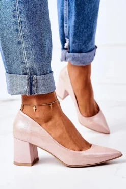 Damskie Boto Satynowe Czółenka Lewski Shoes 2801 Różowe