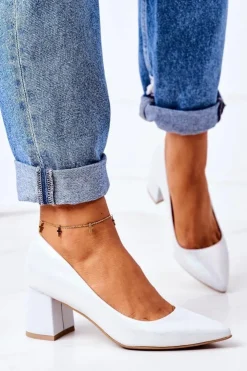 Boto Czółenka Na Słupku*Satynowe Czółenka Lewski Shoes 2801 Srebrne