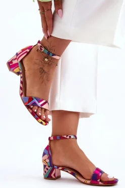 Boto Sandały Na Obcasie*Satynowe Sandałki Na Obcasie We Wzory Czerwony Mix Inspire Me!