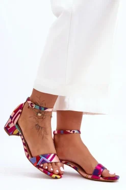 Boto Sandały Na Obcasie*Satynowe Sandałki Na Obcasie We Wzory Czerwony Mix Inspire Me!