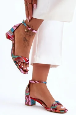 Damskie Boto Satynowe Sandałki Na Obcasie We Wzory Różowy Mix Inspire Me!