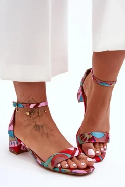 Damskie Boto Satynowe Sandałki Na Obcasie We Wzory Różowy Mix Inspire Me!