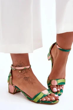 Damskie Boto Satynowe Sandałki Na Obcasie We Wzory Zielony Mix Inspire Me!