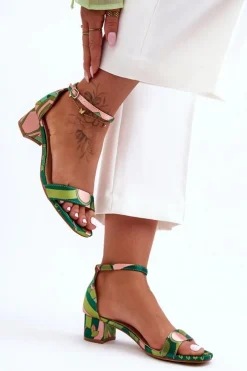 Damskie Boto Satynowe Sandałki Na Obcasie We Wzory Zielony Mix Inspire Me!