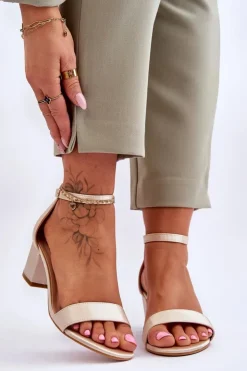 Damskie Boto Satynowe Sandały Na Niskim Obcasie Beżowe Juliet