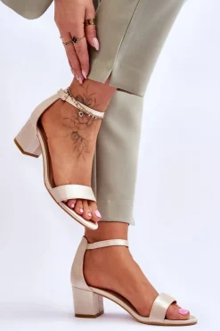 Damskie Boto Satynowe Sandały Na Niskim Obcasie Beżowe Juliet