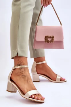 Damskie Boto Satynowe Sandały Na Niskim Obcasie Beżowe Juliet